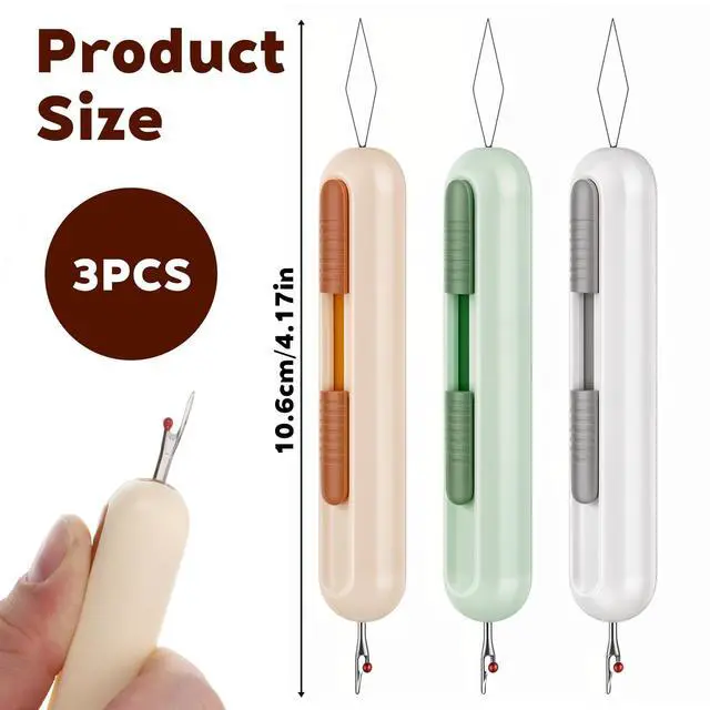 Alt view image 2 of 7 - 2 in 1 Automatic Needle Threaders Seam Ripper 3pcs for Hand Sewing