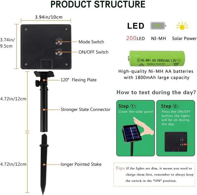 Alt view image 7 of 7 - Solar Fairy Lights, 2 Pack Total 200LED 72FT Waterproof String Lights
