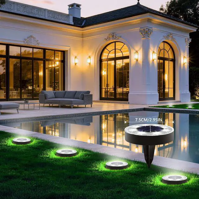 Alt view image 3 of 7 - 2-in-1 Solar Lights Outdoor Waterproof, 4 Pack 8 LED, White