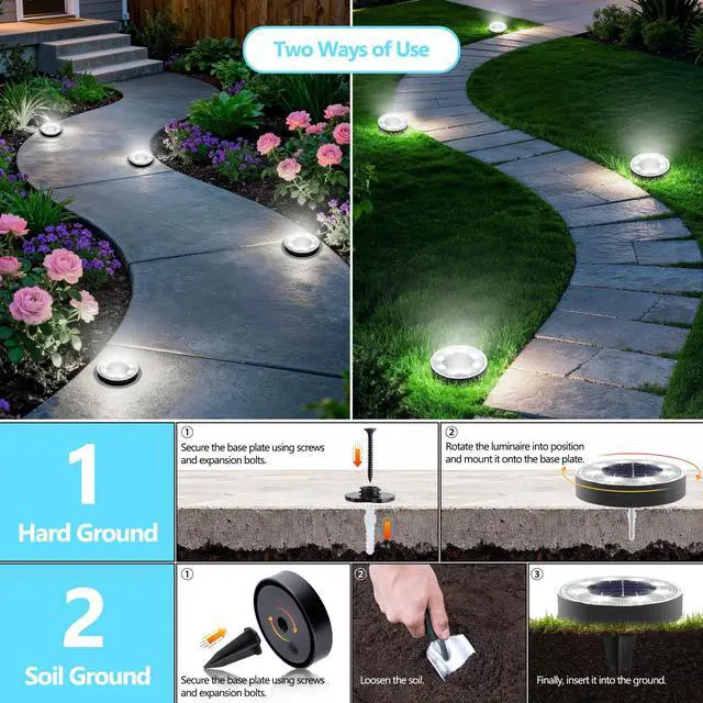 Alt view image 2 of 7 - 2-in-1 Solar Lights Outdoor Waterproof, 4 Pack 8 LED, White
