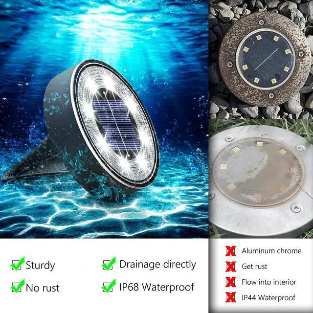 Alt view image 4 of 7 - Solar Ground Lights Outdoor Waterproof, 4 Pack 8 LED, White