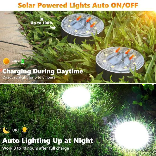 Alt view image 3 of 7 - Solar Ground Lights Outdoor Waterproof, 4 Pack 8 LED, White
