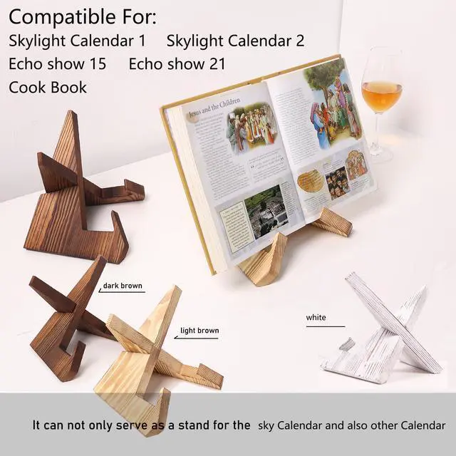 Alt view image 7 of 7 - Solid Wood Calendar Stand for 15-21.5inch, Compatible For Skylight Calendar 1&2, and other brands under 21.5 inches in size,Supports Horizontal or Vertical Display. (light wood grain, 15-21.5inch)