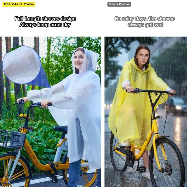 Alt view image 4 of 6 - Reusable Rain Ponchos,Waterproof For Adult 2 Packs - Emergency Poncho with Hood & Sleeves, Home Survival Kits (Black)