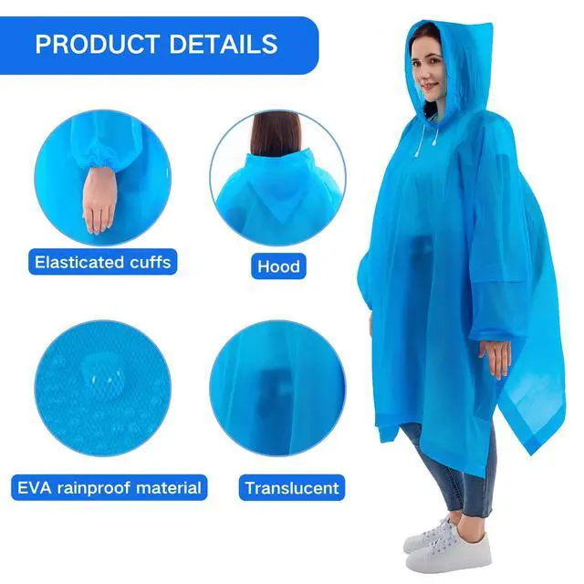 Alt view image 5 of 6 - Reusable Rain Ponchos,Waterproof For Adult 2 Packs - Emergency Poncho with Hood & Sleeves, Home Survival Kits (Black)
