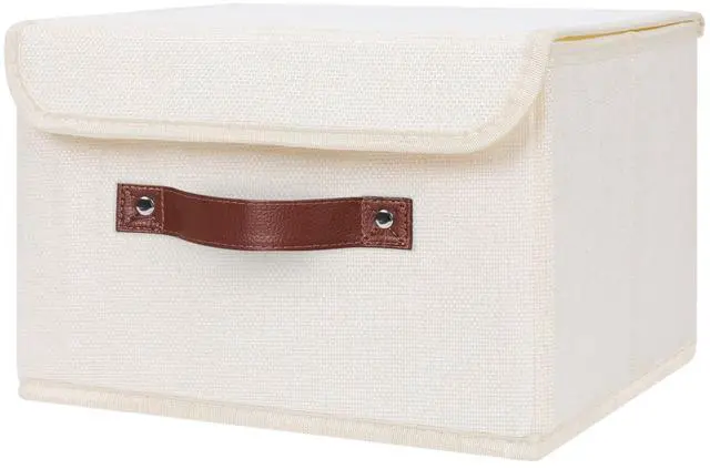 Main image of Fabric Storage Box Bins with Lids, Beige, 13"x9"x7.9"