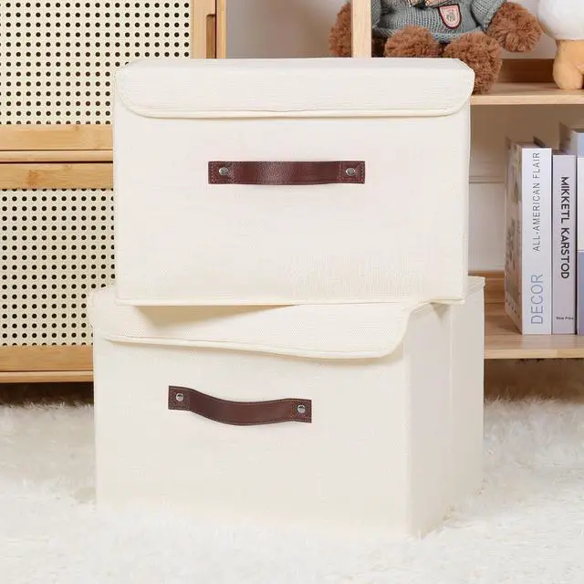 Alt view image 2 of 7 - Fabric Storage Box Bins with Lids, Beige, 13"x9"x7.9"