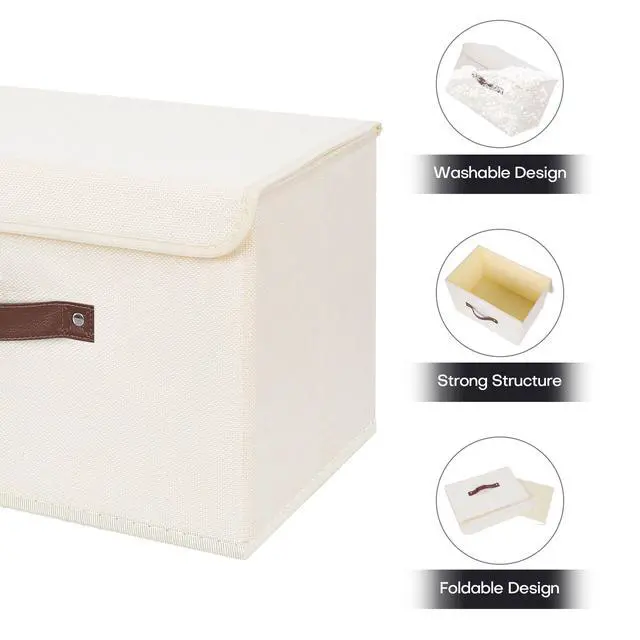 Alt view image 3 of 7 - Fabric Storage Box Bins with Lids, Beige, 13"x9"x7.9"