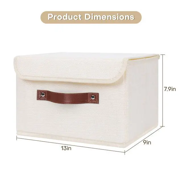 Alt view image 5 of 7 - Fabric Storage Box Bins with Lids, Beige, 13"x9"x7.9"