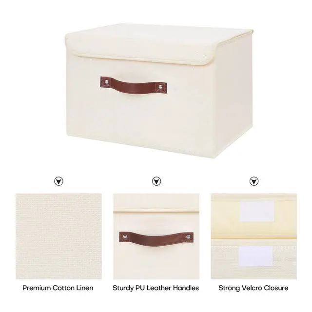 Alt view image 4 of 7 - Fabric Storage Box Bins with Lids, Beige, 13"x9"x7.9"
