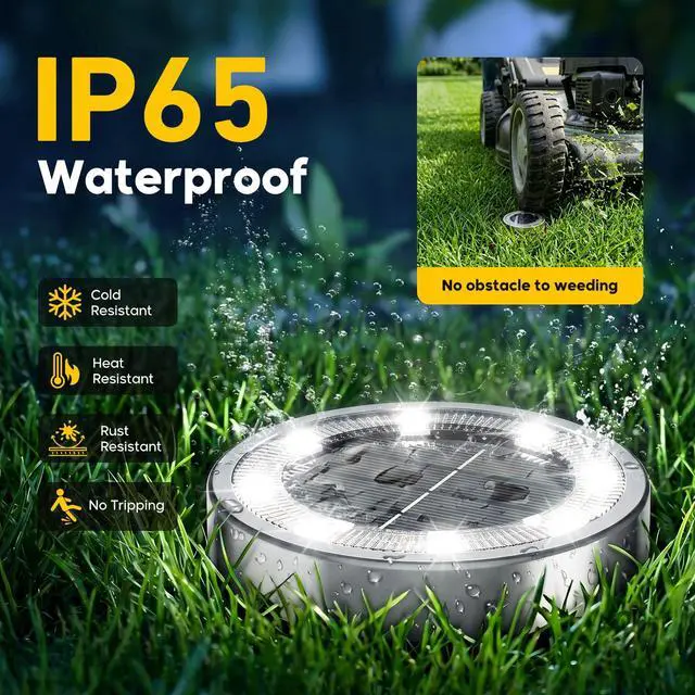 Alt view image 5 of 7 - 6 Pack Solar Lights Outdoor Waterproof, 8 LED Solar Ground Lights