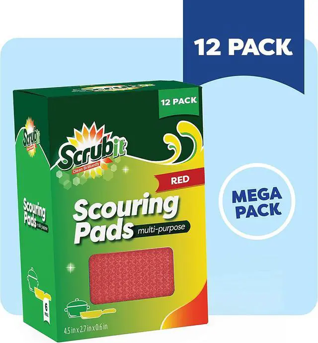 Alt view image 4 of 6 - Multi-Purpose Dish Scrub Sponge, Non Scratch Scouring Pads, Cleaning Sponges for pots, Dishes & Non-Stick Cookware - Pot Scrubber Sponges for Kitchen & Bathroom - 12 Pack Dish Sponge (Red)