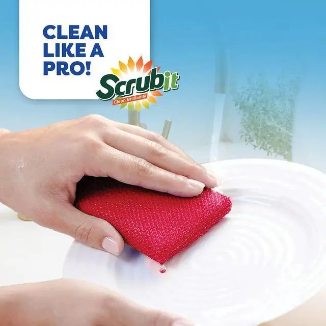 Alt view image 6 of 6 - Multi-Purpose Dish Scrub Sponge, Non Scratch Scouring Pads, Cleaning Sponges for pots, Dishes & Non-Stick Cookware - Pot Scrubber Sponges for Kitchen & Bathroom - 12 Pack Dish Sponge (Red)