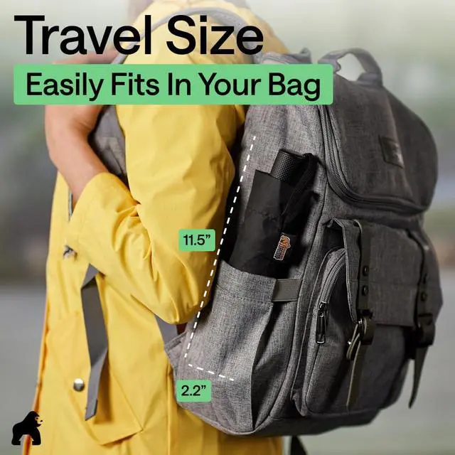 Alt view image 4 of 7 - Compact Travel Size Umbrella for Rain, Stick Design Fits Backpack, Purse and Carry On, Lightweight Under 1lb, One Click Open and Close, Wind Resistant, Durable Waterproof Quick Dry, Black