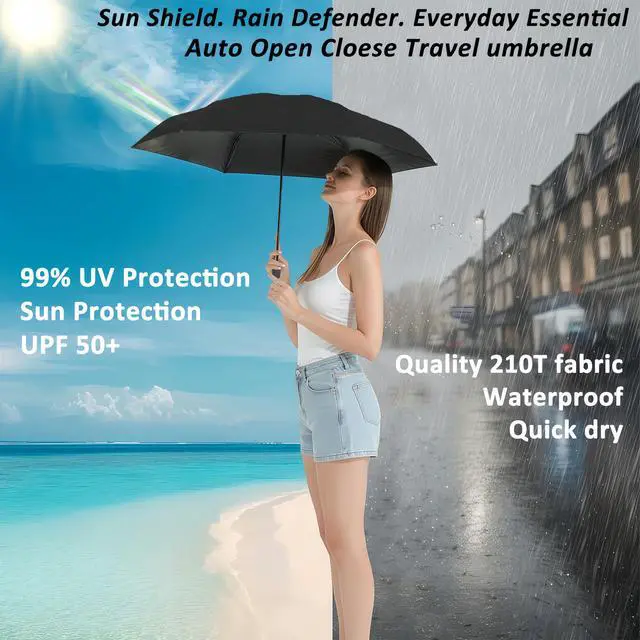 Alt view image 2 of 7 - Small Compact Travel Umbrella with UV Protection for Sun & Rain