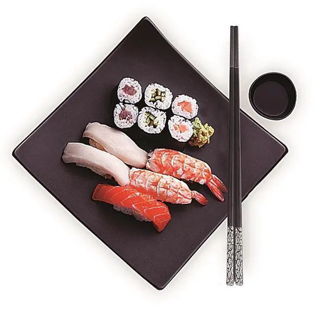 Alt view image 7 of 7 - Chopsticks Reusable Titanium Plated Stainless Steel Japanese Korean for Food & Cooking 9.5Inch Non-Slip for Beginners Square Laser 5 Pairs Gift Set