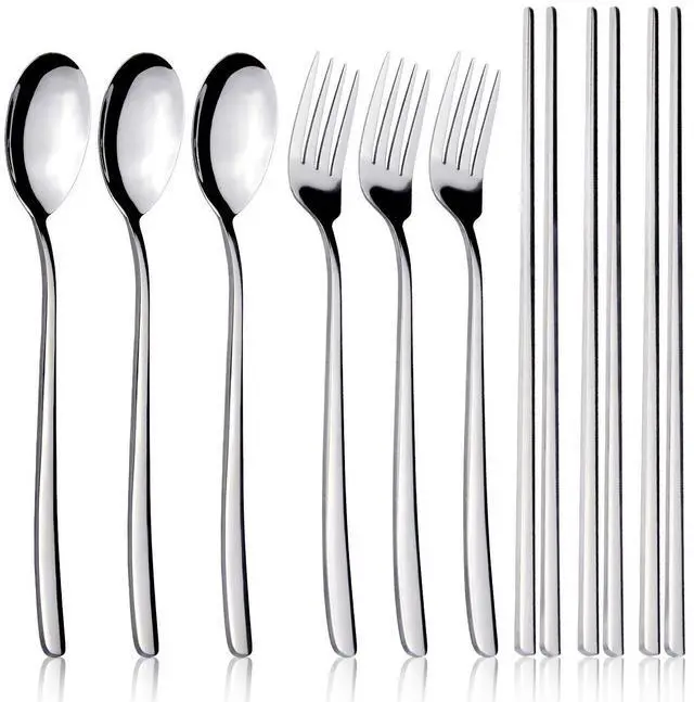 Main image of Stainless Steel Chopsticks Forks and Spoons Flatware Set of 3