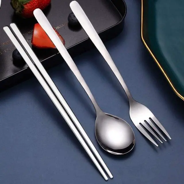 Alt view image 3 of 7 - Stainless Steel Chopsticks Forks and Spoons Flatware Set of 3