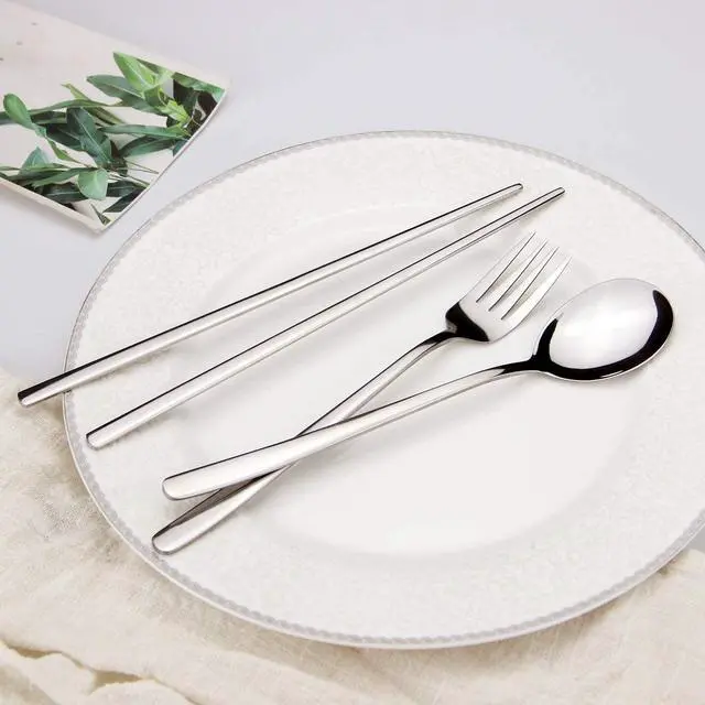 Alt view image 6 of 7 - Stainless Steel Chopsticks Forks and Spoons Flatware Set of 3