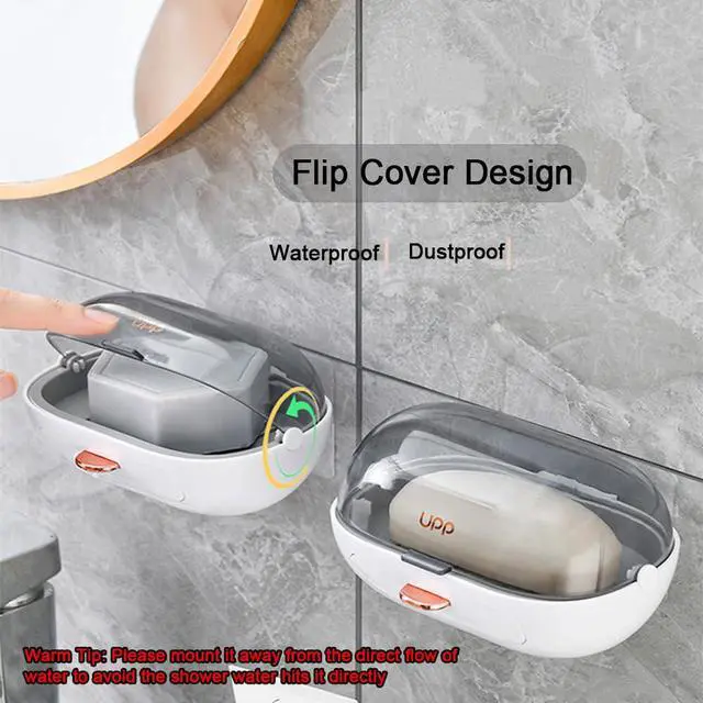 Alt view image 2 of 7 - 2 Pack Shower Soap Dish Holder with Lid, Bar Soap Container with Drain