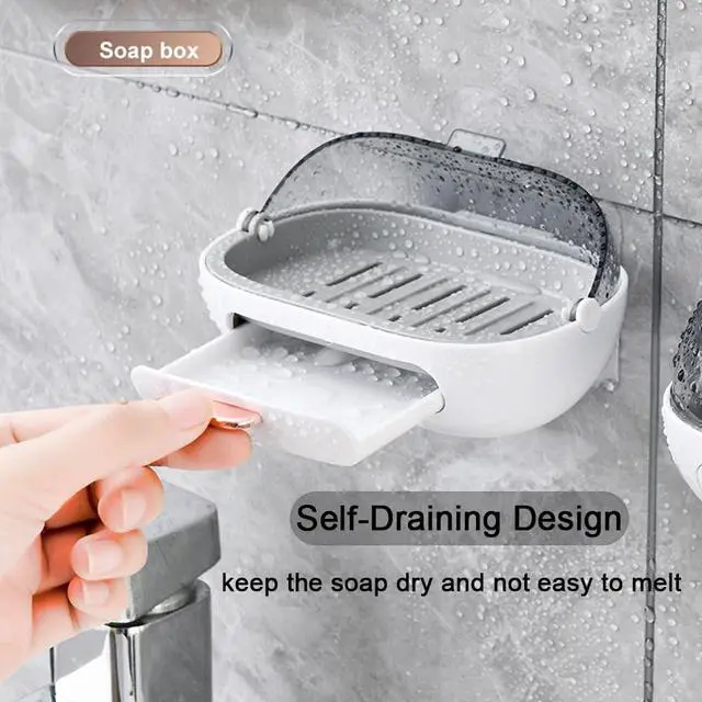Alt view image 4 of 7 - 2 Pack Shower Soap Dish Holder with Lid, Bar Soap Container with Drain