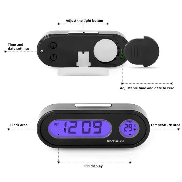 Alt view image 3 of 6 - Digital Display of Vehicle Temperature and time, LCD Backlight, Dual Conversion Mode, Temperature Dashboard ClockPack of 2