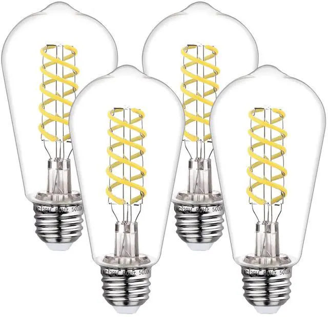 Main image of 4Pack Dimmable LED Edison Bulbs,5000K Daylight White, 6W Equivalent to 60W Vintage Light Bulbs, Antique Flexible Spiral LED Filament Decorative Light Bulbs