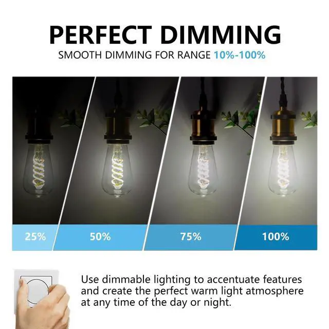 Alt view image 5 of 7 - 4Pack Dimmable LED Edison Bulbs,5000K Daylight White, 6W Equivalent to 60W Vintage Light Bulbs, Antique Flexible Spiral LED Filament Decorative Light Bulbs