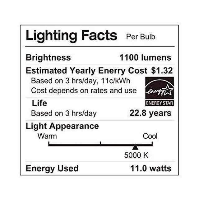 Alt view image 5 of 5 - A19 Dimmable LED Bulb, 11W (75W Equivalent), 1100 Lumens, 5000K (Daylight), Medium Base (E26),UL & Energy Star (4-Pack)