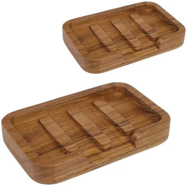 Main image of 2 Pack Self Draining Soap Dish Teak Wood Keep Soap Dry