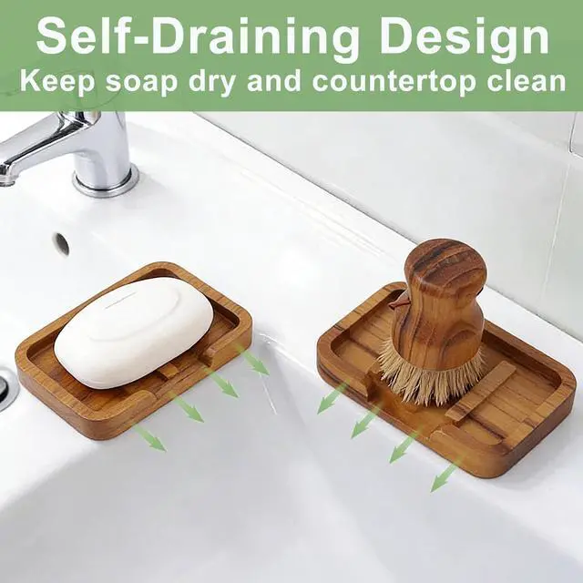 Alt view image 2 of 7 - 2 Pack Self Draining Soap Dish Teak Wood Keep Soap Dry