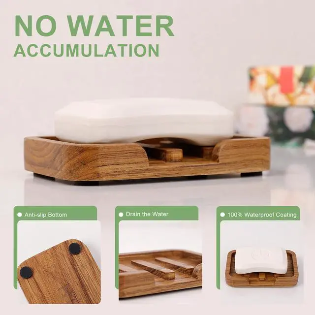 Alt view image 3 of 7 - 2 Pack Self Draining Soap Dish Teak Wood Keep Soap Dry
