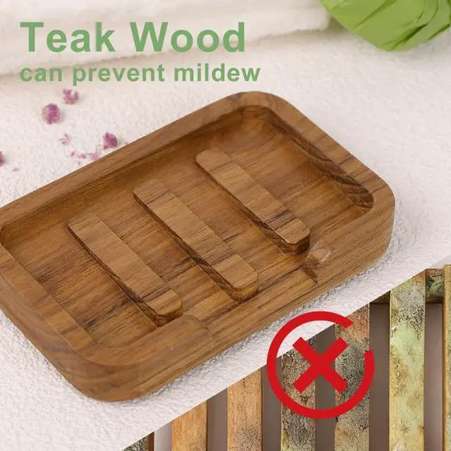 Alt view image 4 of 7 - 2 Pack Self Draining Soap Dish Teak Wood Keep Soap Dry