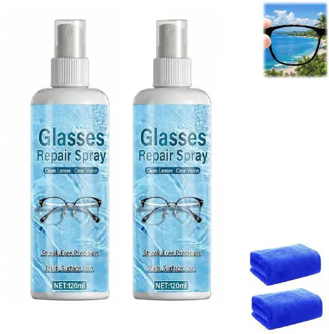 Main image of 2PCS Eyeglass Scratch Remover, Eye Glass Cleaners Spray, Lens Scratch Remover for Eyeglasses & Sunglasses, Streak-Free Lens Cleaning Kit with Cloths
