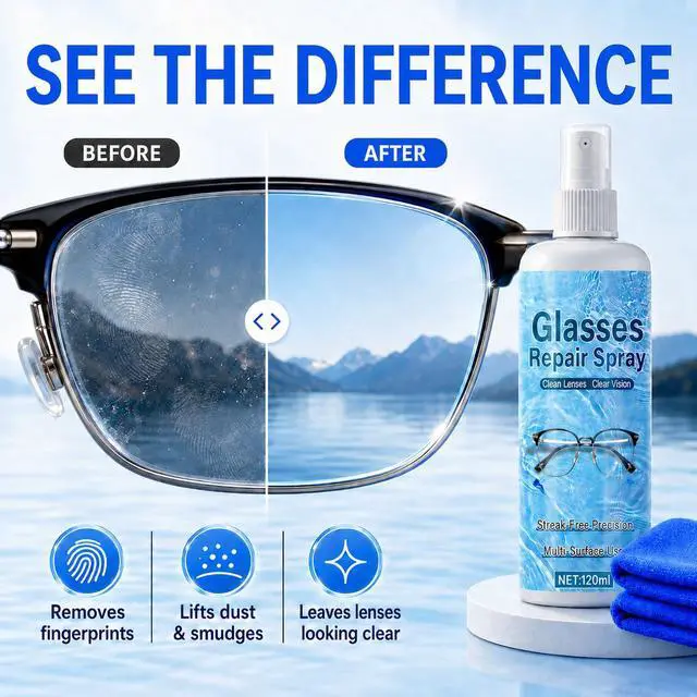 Alt view image 3 of 7 - 2PCS Eyeglass Scratch Remover, Eye Glass Cleaners Spray, Lens Scratch Remover for Eyeglasses & Sunglasses, Streak-Free Lens Cleaning Kit with Cloths