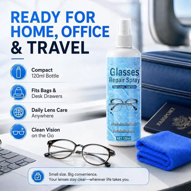 Alt view image 5 of 7 - 2PCS Eyeglass Scratch Remover, Eye Glass Cleaners Spray, Lens Scratch Remover for Eyeglasses & Sunglasses, Streak-Free Lens Cleaning Kit with Cloths