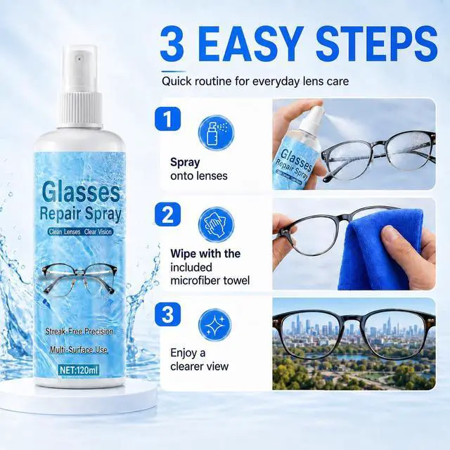 Alt view image 7 of 7 - 2PCS Eyeglass Scratch Remover, Eye Glass Cleaners Spray, Lens Scratch Remover for Eyeglasses & Sunglasses, Streak-Free Lens Cleaning Kit with Cloths