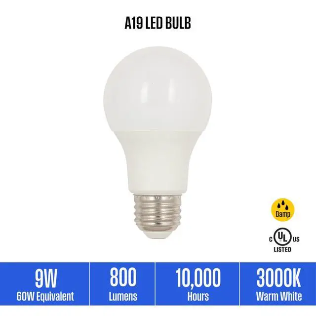 Alt view image 3 of 5 - 5295020 9 Watt (60 Watt Equivalent) A19 Bright White LED Light Bulb, Medium Base, 6 Pack