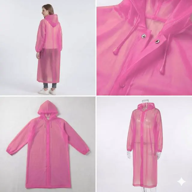 Alt view image 3 of 6 - Rain Poncho for Adults (1 Pack, Light Red) Extra Long 180 cm Hooded Emergency Raincoat, Lightweight 120 g, Waterproof Single-Use Rain Gear for Festivals, Sports, Travel