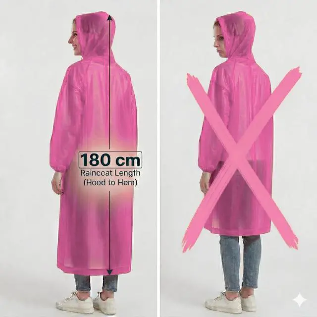 Alt view image 4 of 6 - Rain Poncho for Adults (1 Pack, Light Red) Extra Long 180 cm Hooded Emergency Raincoat, Lightweight 120 g, Waterproof Single-Use Rain Gear for Festivals, Sports, Travel