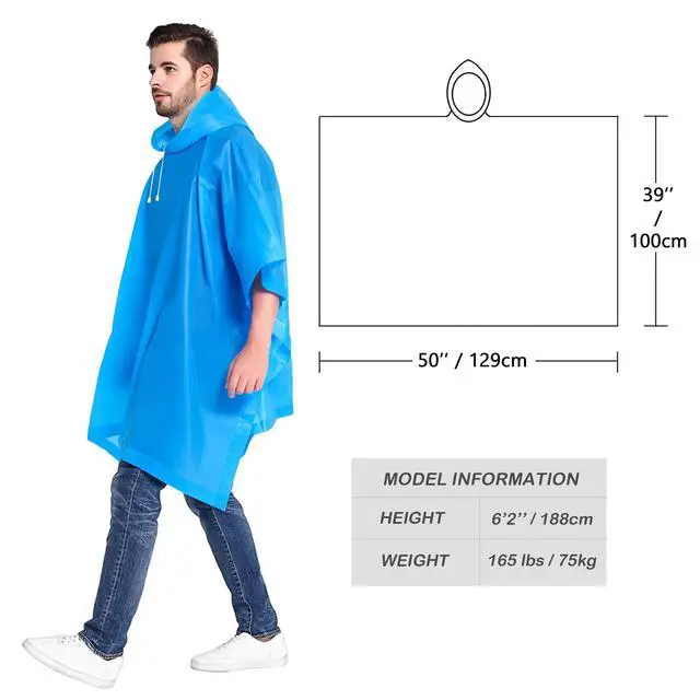 Alt view image 3 of 5 - Reusable Rain Ponchos for Adult 2 Pack for Women and Men with Drawstring Hood
