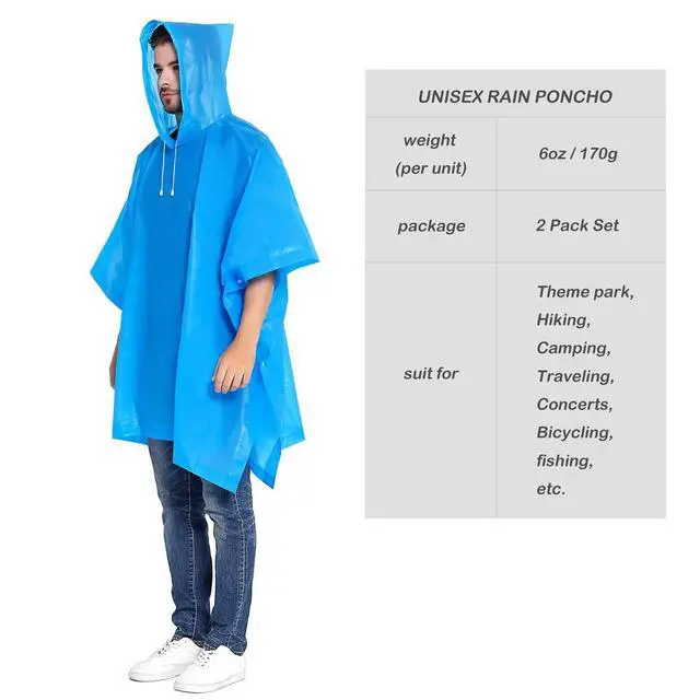 Alt view image 4 of 5 - Reusable Rain Ponchos for Adult 2 Pack for Women and Men with Drawstring Hood
