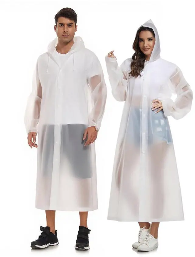 Main image of Extra Long Rain Ponchos for Adults - EVA Rain Coats Waterproof Unisex Rain Jacket with Drawstring Hood (2Packs, White, Universal)