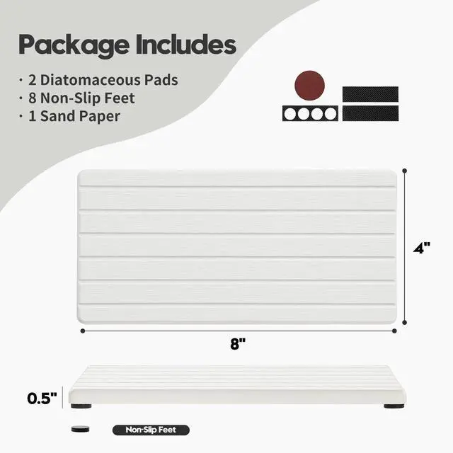 Alt view image 3 of 7 - 2PCS Water Absorbing Stone Drying Tray Mat for Bathroom Sink & Kitchen Counter Faucet Organizer, Quick Dry Dish Rack Soap Dispenser Sponge Holder, Vanity Sink Caddy Bar Coaster, Ivory White 8x 4