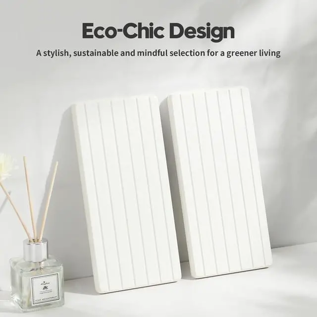 Alt view image 6 of 7 - 2PCS Water Absorbing Stone Drying Tray Mat for Bathroom Sink & Kitchen Counter Faucet Organizer, Quick Dry Dish Rack Soap Dispenser Sponge Holder, Vanity Sink Caddy Bar Coaster, Ivory White 8x 4