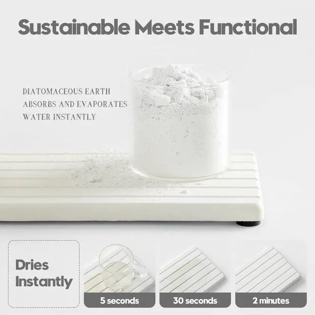 Alt view image 5 of 7 - 2PCS Water Absorbing Stone Drying Tray Mat for Bathroom Sink & Kitchen Counter Faucet Organizer, Quick Dry Dish Rack Soap Dispenser Sponge Holder, Vanity Sink Caddy Bar Coaster, Ivory White 8x 4