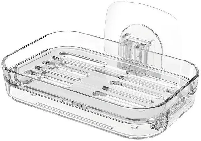 Main image of Soap Dish for Shower Clear Soap Holder Pull-Out Water Tray No Drilling Required Strong Fixation for Rv Bathroom and Kitchen Easy1 Pack