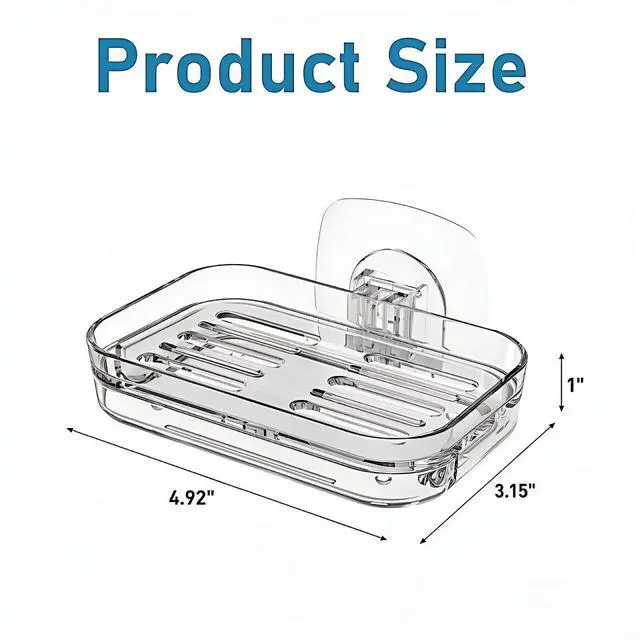 Alt view image 2 of 6 - Soap Dish for Shower Clear Soap Holder Pull-Out Water Tray No Drilling Required Strong Fixation for Rv Bathroom and Kitchen Easy1 Pack