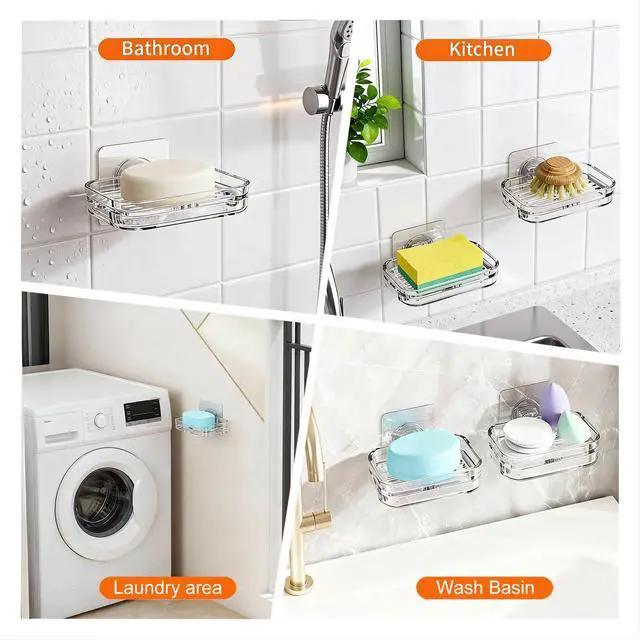 Alt view image 5 of 6 - Soap Dish for Shower Clear Soap Holder Pull-Out Water Tray No Drilling Required Strong Fixation for Rv Bathroom and Kitchen Easy1 Pack