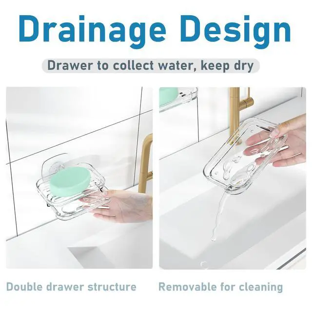 Alt view image 4 of 6 - Soap Dish for Shower Clear Soap Holder Pull-Out Water Tray No Drilling Required Strong Fixation for Rv Bathroom and Kitchen Easy1 Pack